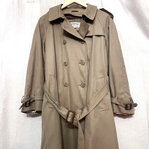 Rain Ramblers Classic Tan Double Breasted Trench Coat Belted Flannel Line Sz 14
